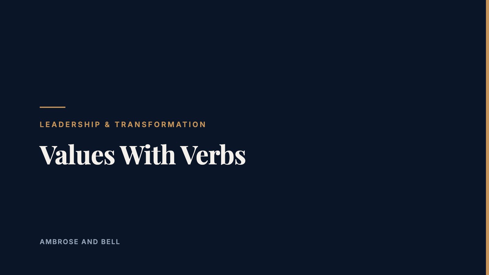 Values With Verbs - a compass pointing to the word values, Leadership and Transformation cover image